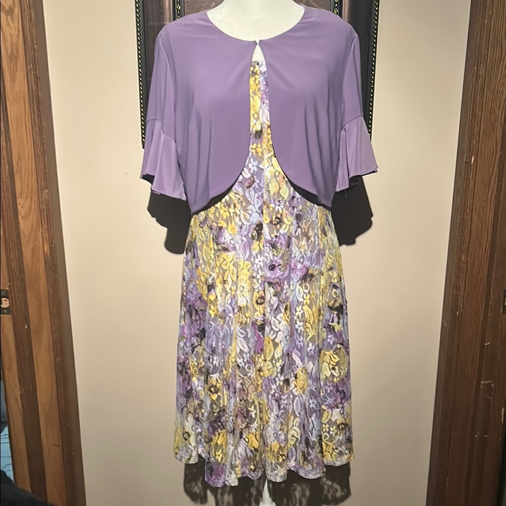 Perceptions Purple and Yellow Floral Dress with detachable Shaw size PM medium